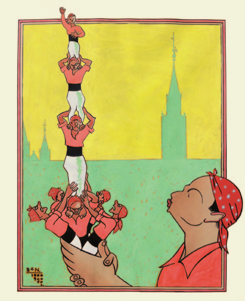 La caricatura d’en BON, amb l’Oriol Rossell com a protagonista, expressa simbòlicament la naixença dels Castellers de Vilafranca