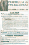 El cartell anunciador de les festes de la parròquia de Nostra Senyora del Pilar del 1950; i, a sota, un dels castells realitzats a la part alta del barri barceloní de l’Eixample