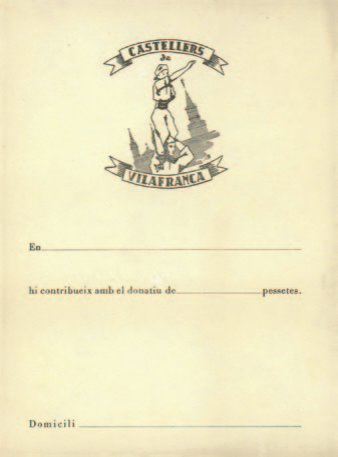 Butlleta de col·laboració econòmica per als simpatitzants dels Castellers de Vilafranca