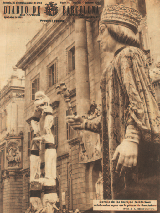 El Diario de Barcelona va publicar, en portada, la torre de sis vilafranquina de la diada de la Mercè del 1954.