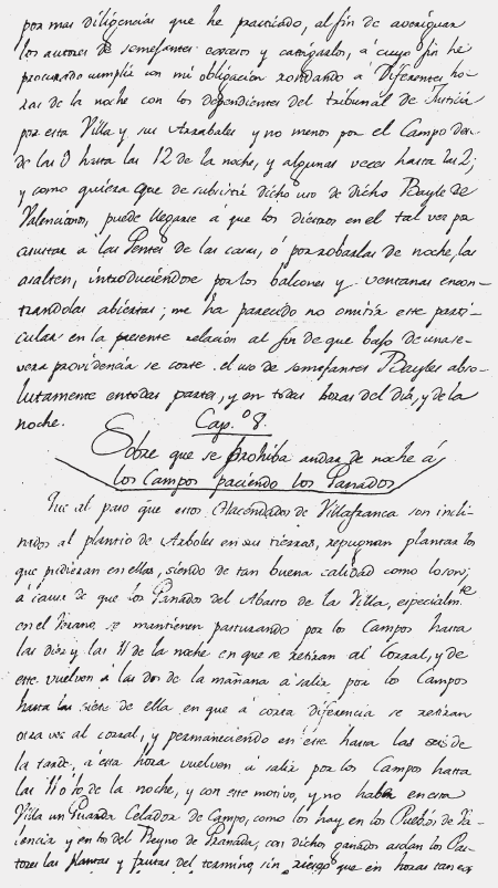 Detall d’una part de l’Informe del Alcalde Mayor y Corregidor interino de Villafranca y pueblos vecinos desde 1782 a 1786, Manuel Llorca Agulló, que es guarda a l’«Archivo General de Simancas».